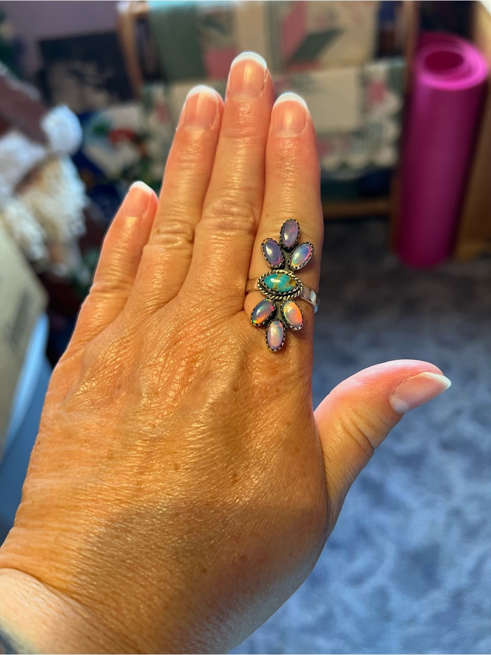 Sterling southwestern Opal and turquoise ring - Picture 8 of 8